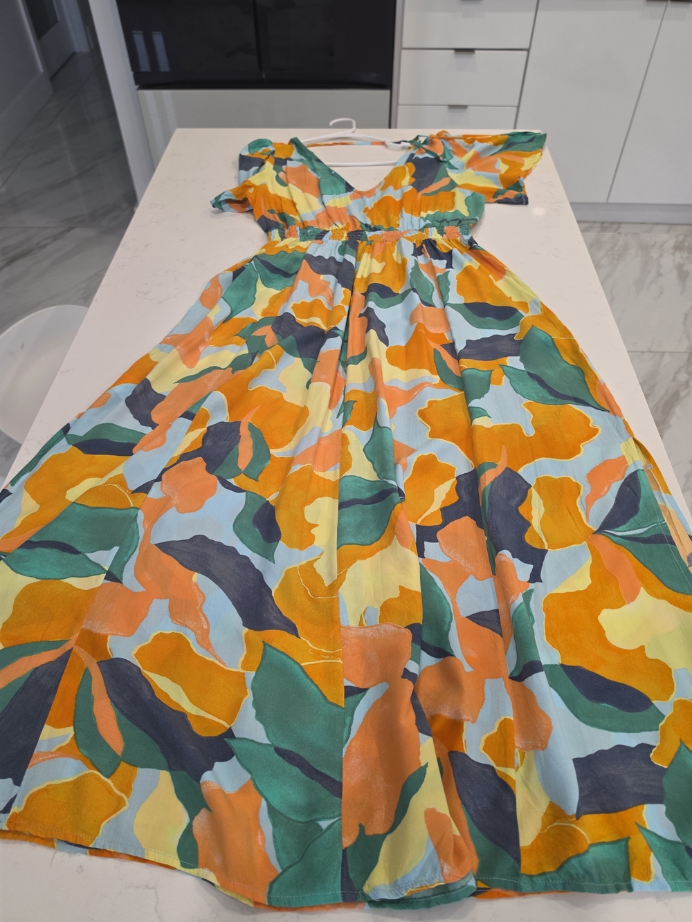 Orange Floral Maxi Dress with Green Accents - Women - Picture 6 of 11